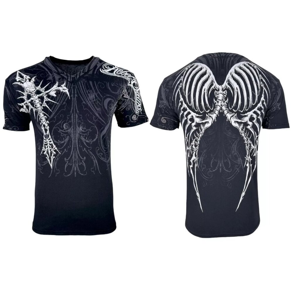 Rebel Saint by Affliction Men's T-Shirt Fracture Biker Cross Tattoo S-5XL